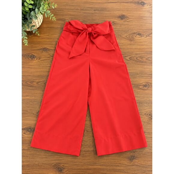 kate spade Pants - Kate Spade Slub Cotton Bow Tie Waist Culotte Pants Red Size 00 NWT